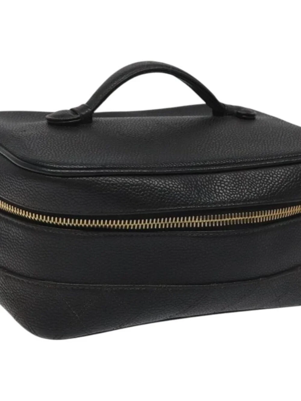 CHANEL Bicolore Vanity Hand Bag Grained Calf Skin Black CC Auth yb789